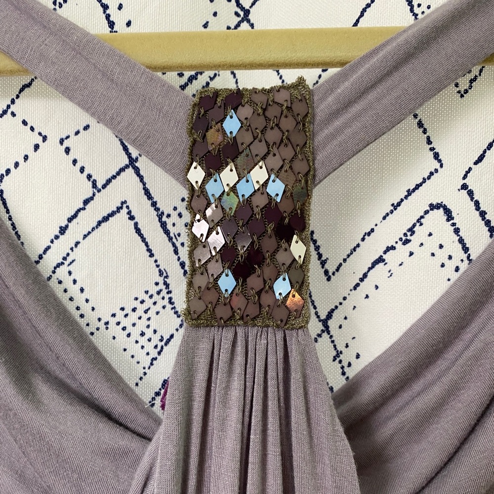 Draped Neck Tank Top with Sequin Detail - Lavender